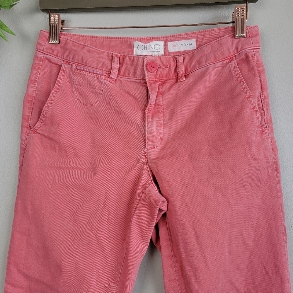 Anthropologie 26 Chino Pink Relaxed Fit Straight Stretch Ankle Cotton Pants 2 - Picture 5 of 14